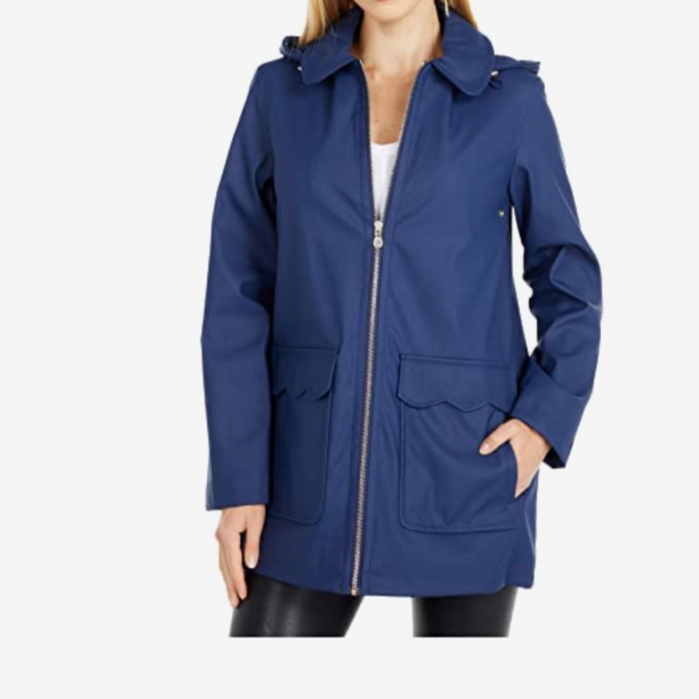 NWT Kate Spade Scallop Pocket Hooded Rain Jacket Navy S - Picture 2 of 11